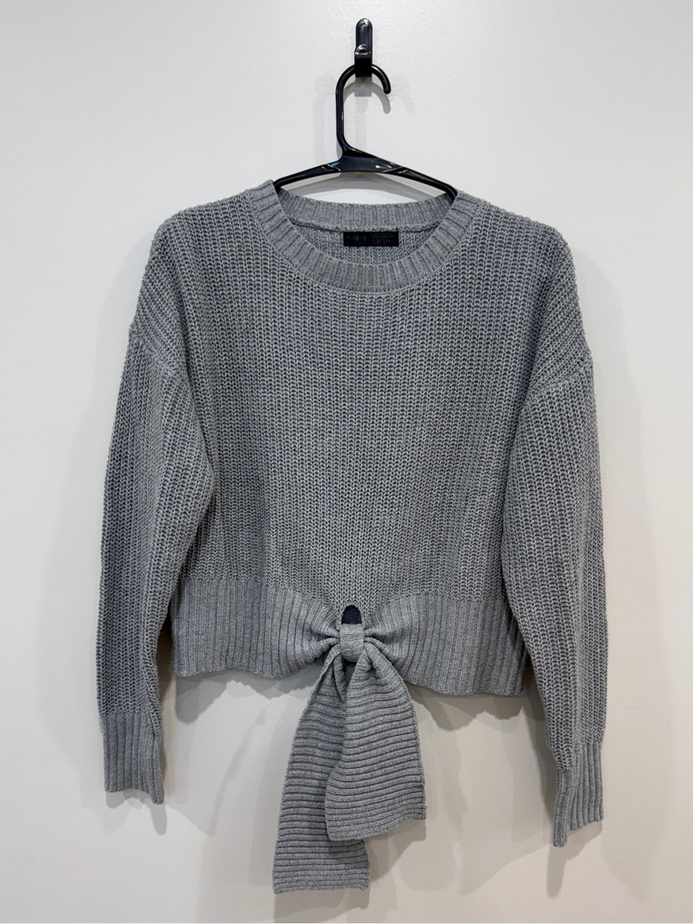 Women's Gray Knit Tie-Front Sweater